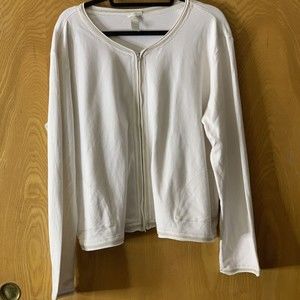 J.Jill Size XL  Short Ivory Zip Sweater Jacket Shacket Long Sleeve Pockets